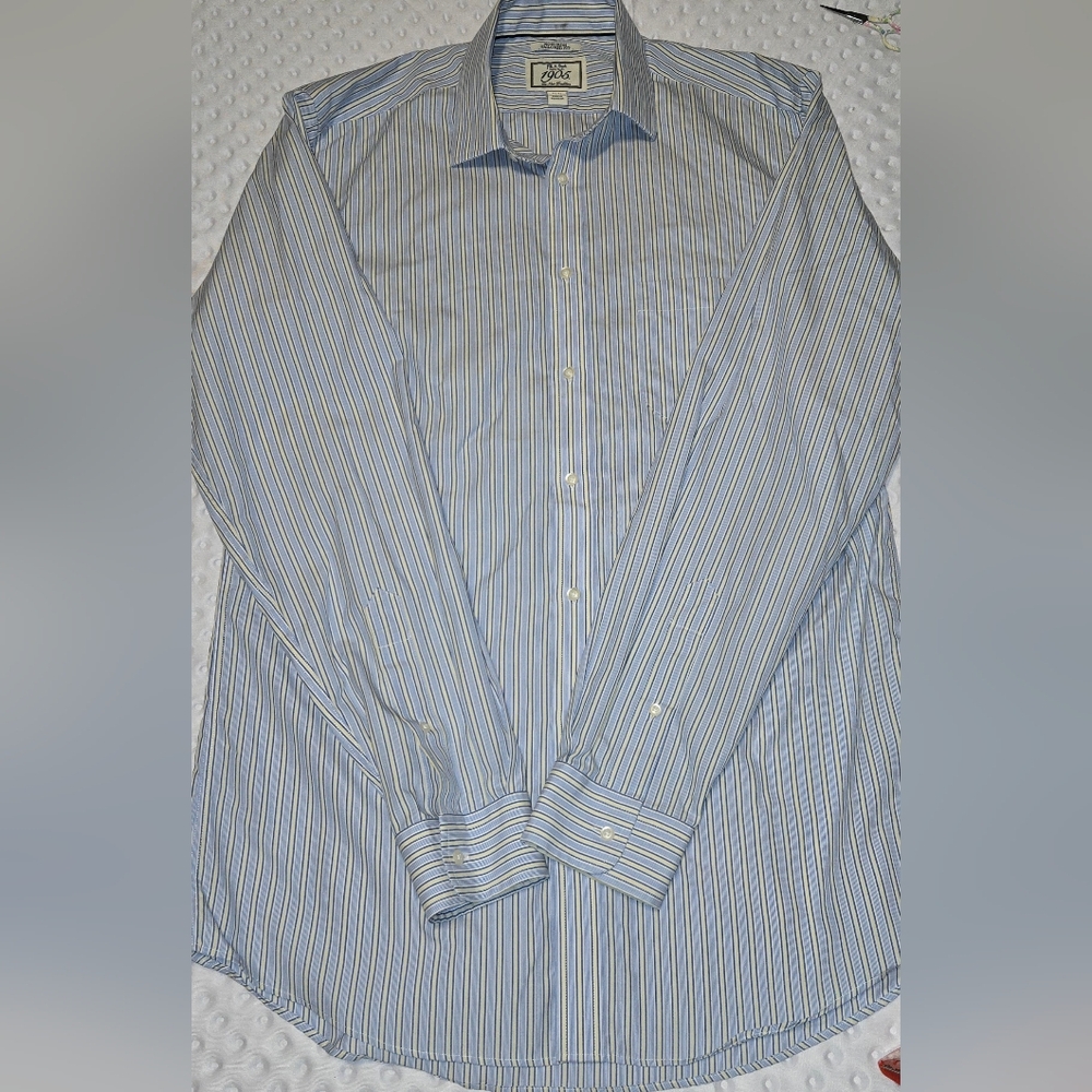 Jos. A. Bank 1905 Shirt Mens 16/36 Blue Stripe Non Iron Tailored Fit Long Sleeve